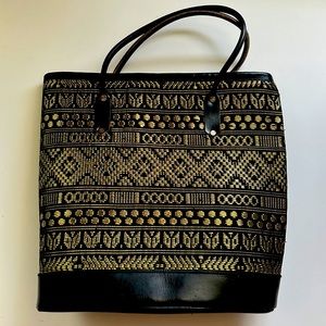 Vintage metallic gold and black leather purse